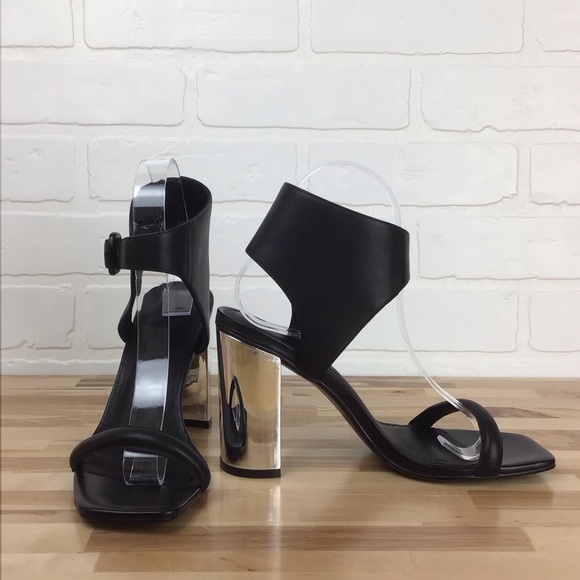 Rudsak Tika heeled shoes ankle tied black leather strap silver hot pumps new 37 - Picture 6 of 14